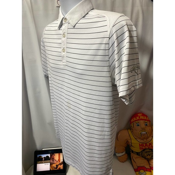 Callaway Opti-Dri Mens S Shirt Short Sleeve White Striped Athletic Polo Golf - Picture 9 of 9